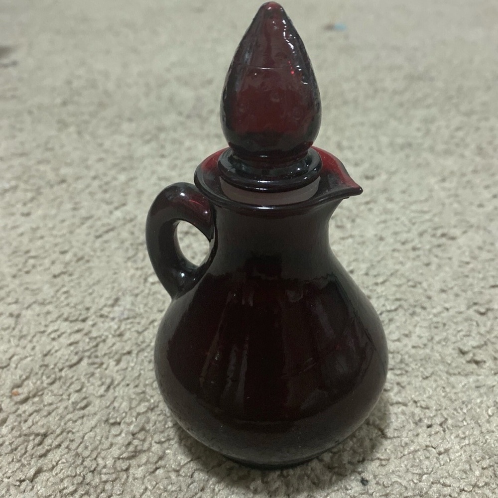 Vintage 1970's Avon Maroon Glass Pitcher Perfume Bottle 4 OZ